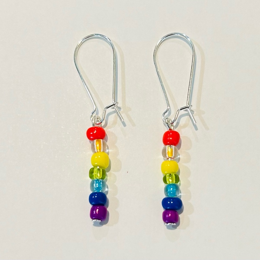 Handmade Rainbow Bead Dangle Earrings - Picture 4 of 5